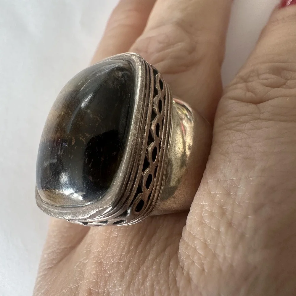 Vintage Barse 925 Sterling Silver Tiger Eye Statement CocktailRing Chunk Sz 8.75